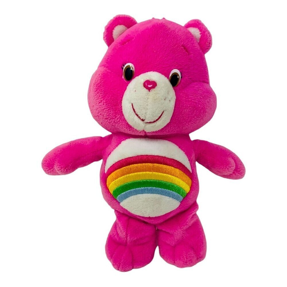 Care Bears Cheer Bear Plush Hot Pink Rainbow Stomach 2014 Just Play Soft Toy 10"
